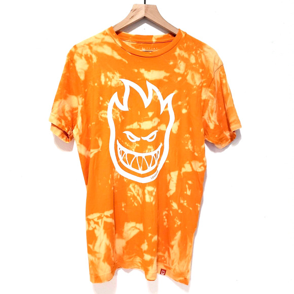 Spitfire SIZE M Womens Unisex Orange Tie Dye LOGO T-Shirt Short Sleeve FLAW - Picture 2 of 14